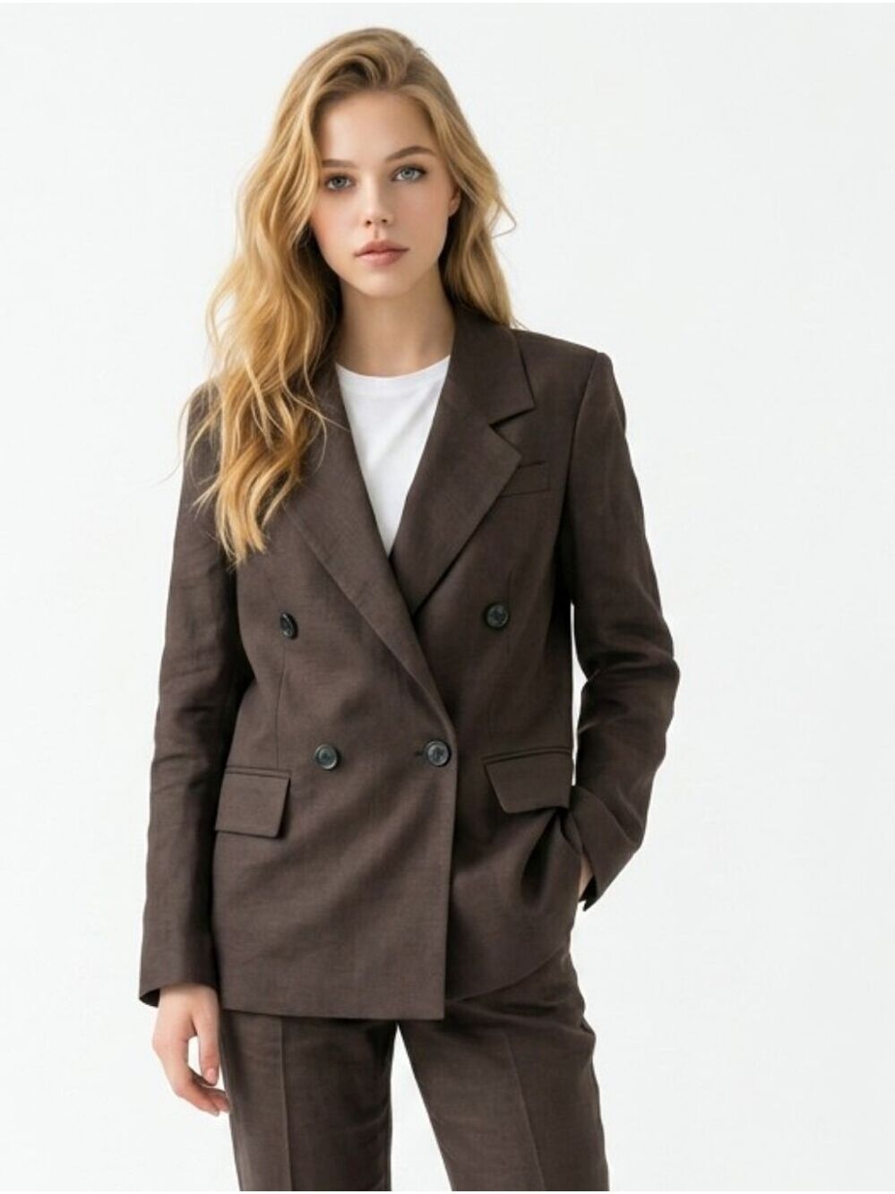 COS Double-Breasted Brown Blazer Jacket - Women's Tailored Coat - Picture 3 of 14